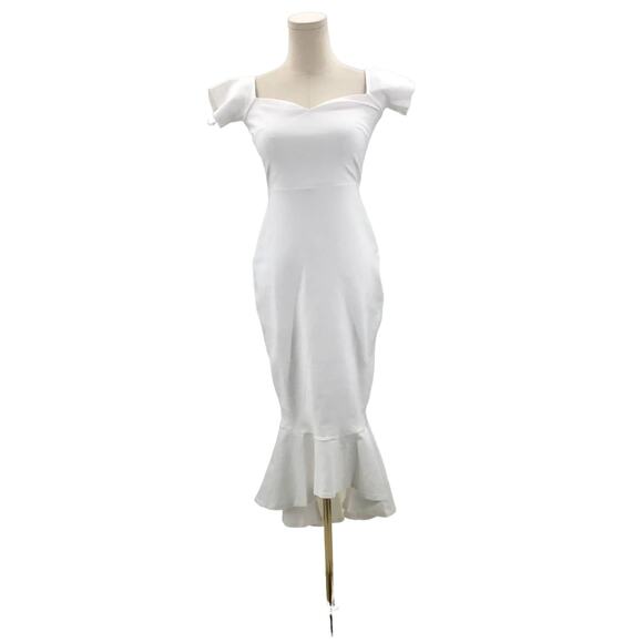 LULU'S S White How Much I Care Ivory Off-the-Shoulder Midi Dress NEW B27 - Picture 3 of 9
